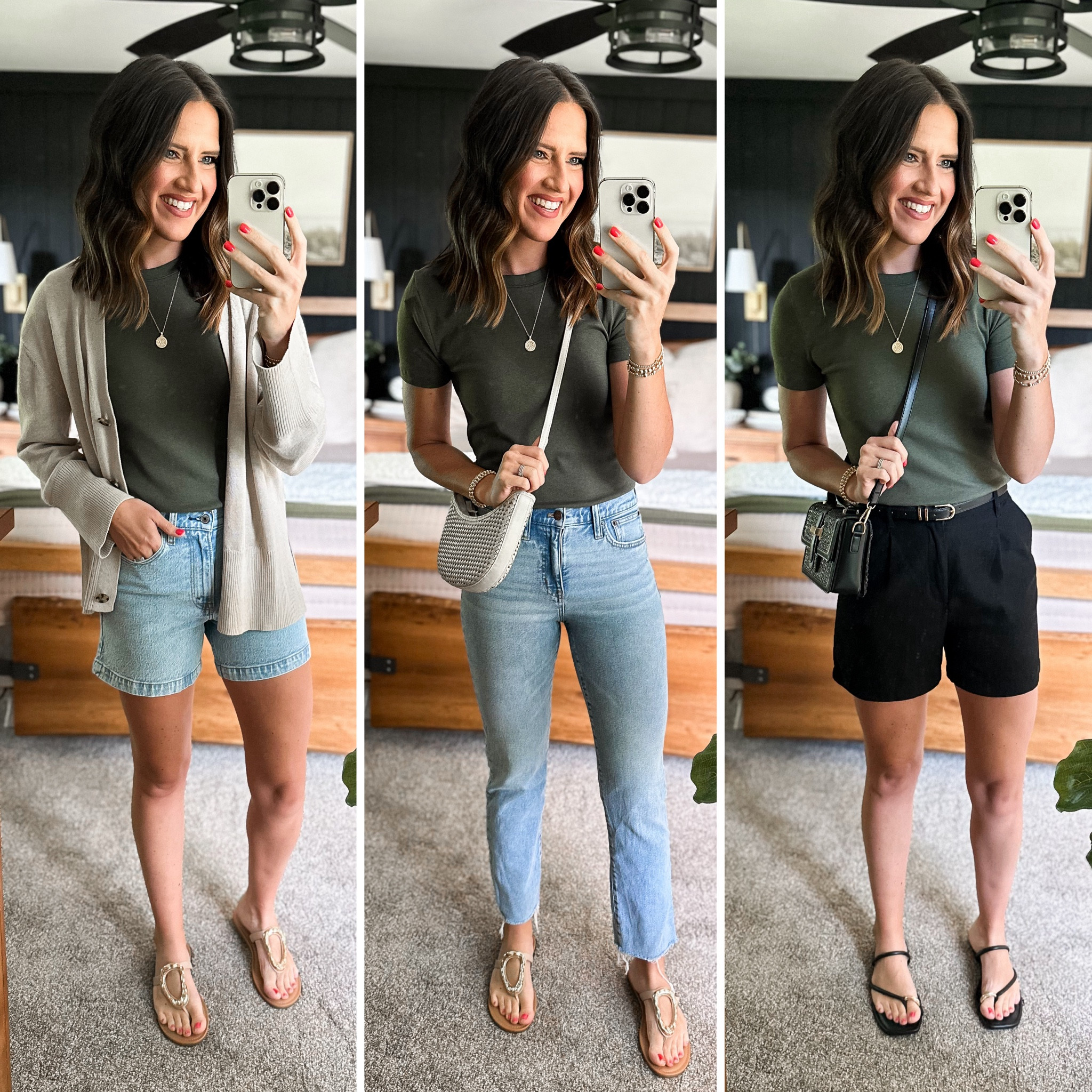 Summer Capsule Wardrobe - Green Tee 

Tee - small 
Denim shorts - size 26 
Linen cardigan - small tall 
Jeans - 26 tall 
Black shorts - sized down to xs 


#LTKFindsUnder100 #LTKStyleTip #LTKFindsUnder50