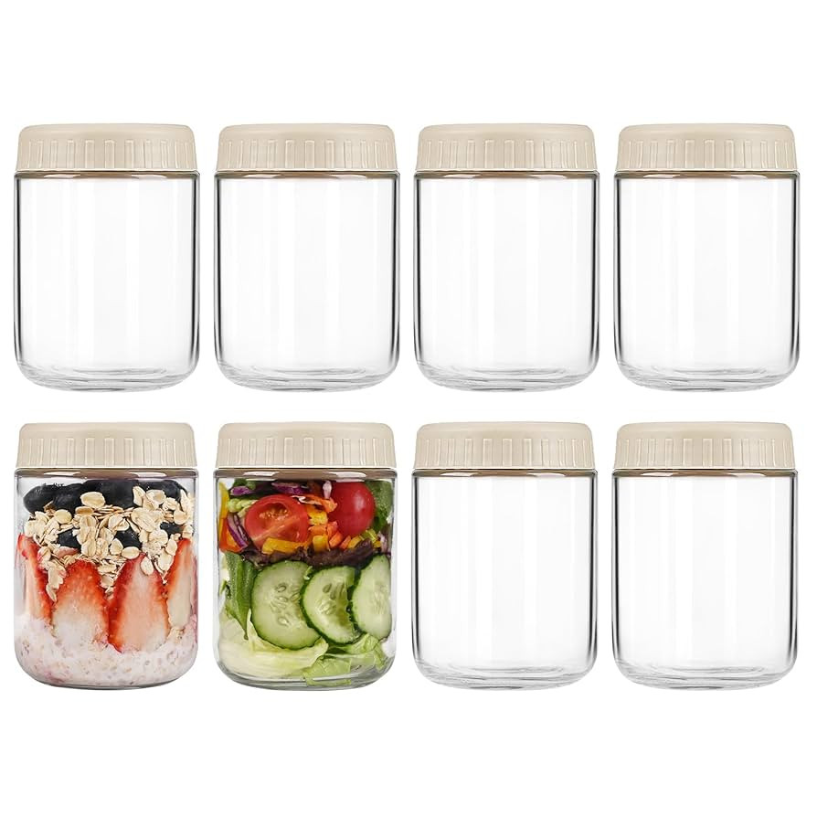 Overnight Oats Containers with Lids, 16oz Glass Jars with Lids 8 pcs, Apricot, Wide Mouth Mason j... | Amazon (US)