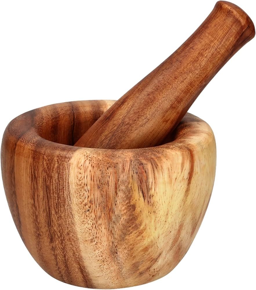 MAKOLO Acacia Wood Mortar and Pestle Set for Garlic Pepper Herb Spices Pill Seasoning, 4.75 inch | Amazon (US)