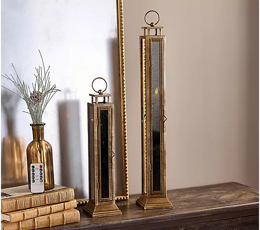 Home Reflections Flameless S/2 Mercury Glass Taper Lanterns | QVC