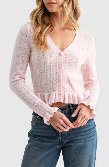 Pointelle Ruffle Hem Crop Cardigan | Nordstrom