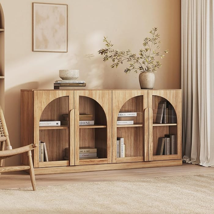 BELLEZE Bijou 64" Arched Glass Door Sideboard, Accent Buffet Cabinet with Storage and Adjustable ... | Amazon (US)