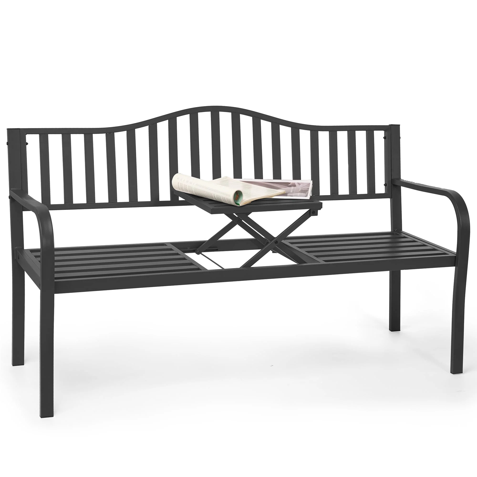 Naipo Outdoor Metal Garden Bench 59" Patio Bench with Built in Table Park Bench, Outside Bench We... | Walmart (US)