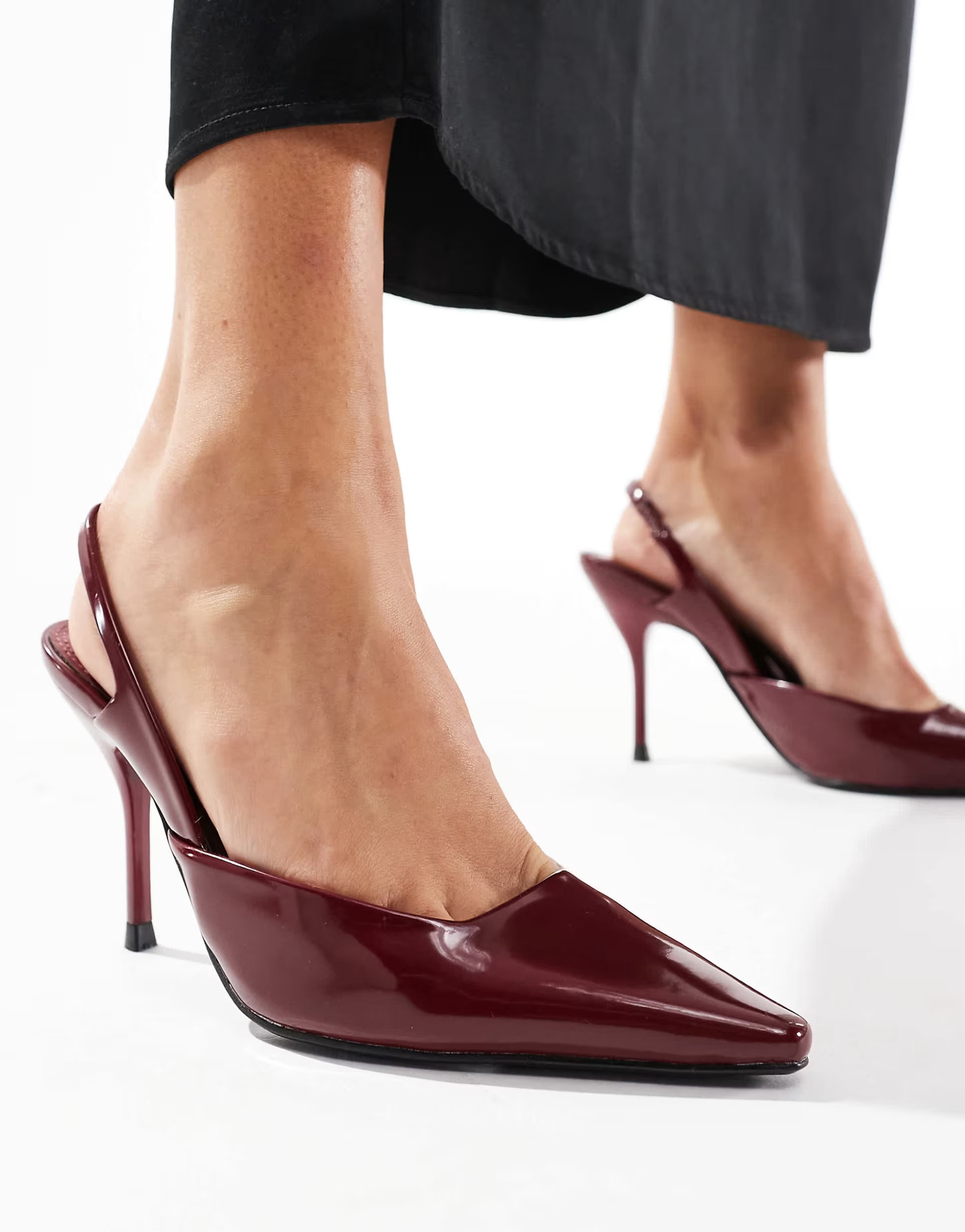 Simmi London Darcia pointed slingback heeled shoes in burgundy | ASOS (Global)