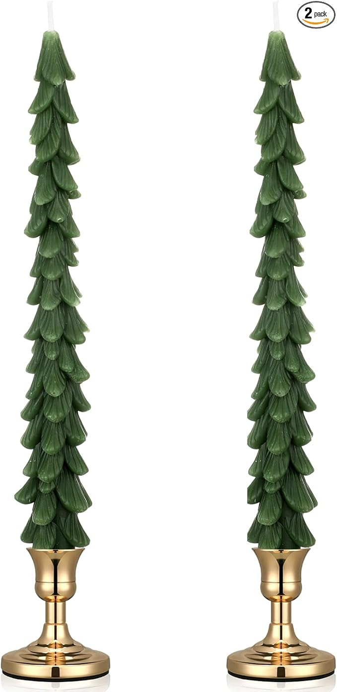 Christmas Tree Taper Candles with Holder Christmas Tree Shaped Candles Decorative Holiday Gifts f... | Amazon (US)