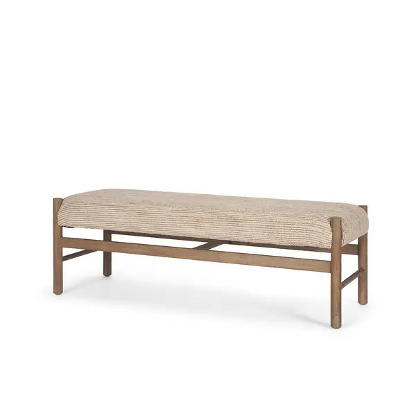 Tadi Rectangular Dark Brown Wood w/ Rug Seat Bench - 57.0L x 21.3W x 19.3H | Bed Bath & Beyond