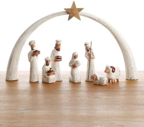 White Wood Nativity Set, Seasonal Home Decor, Collectible Wood Figurines, Christmas, Religious, C... | Amazon (US)