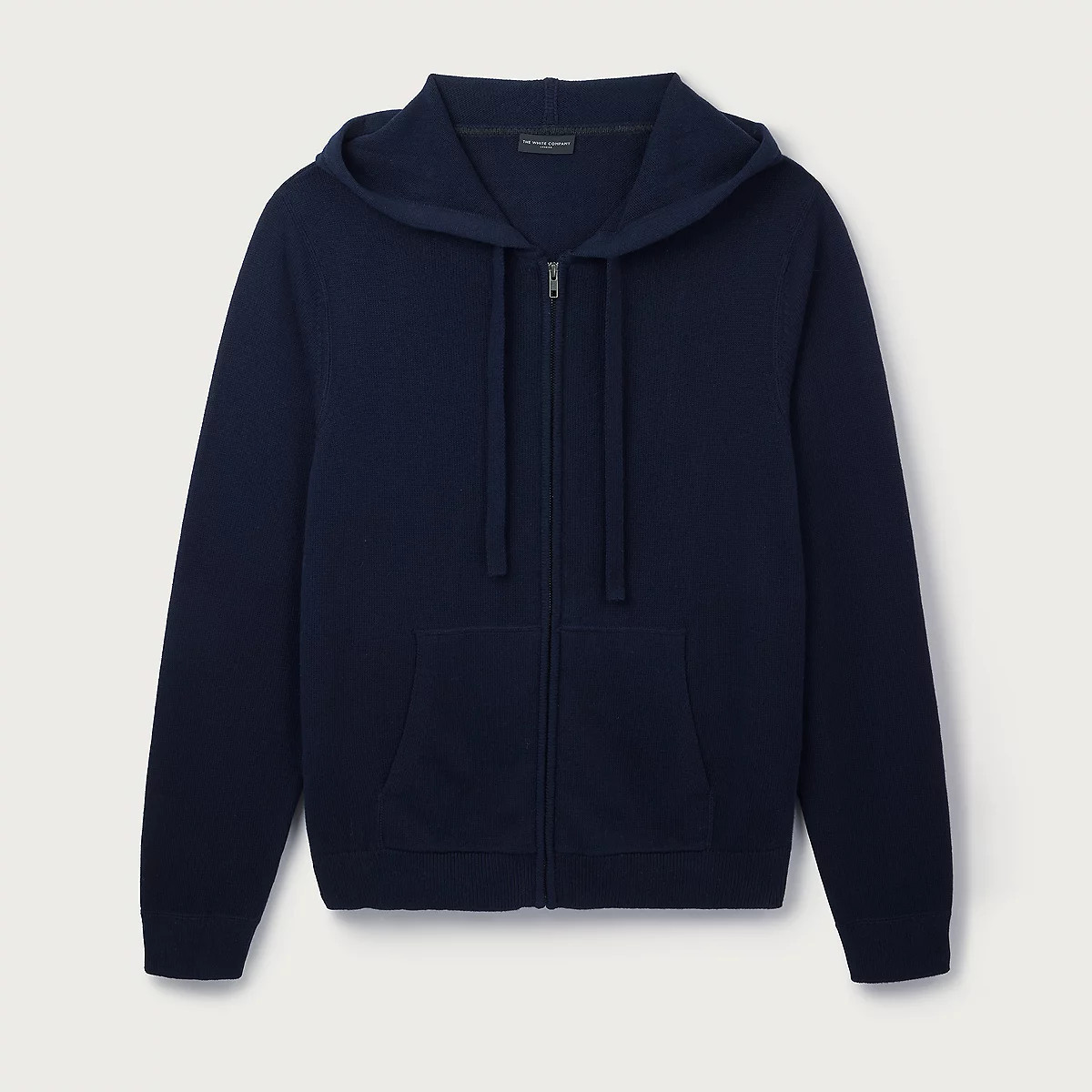 The White Company Men's Cotton Cashmere Knitted Zip Up Hoodie, Navy, Size: M | The White Company UK & ROW