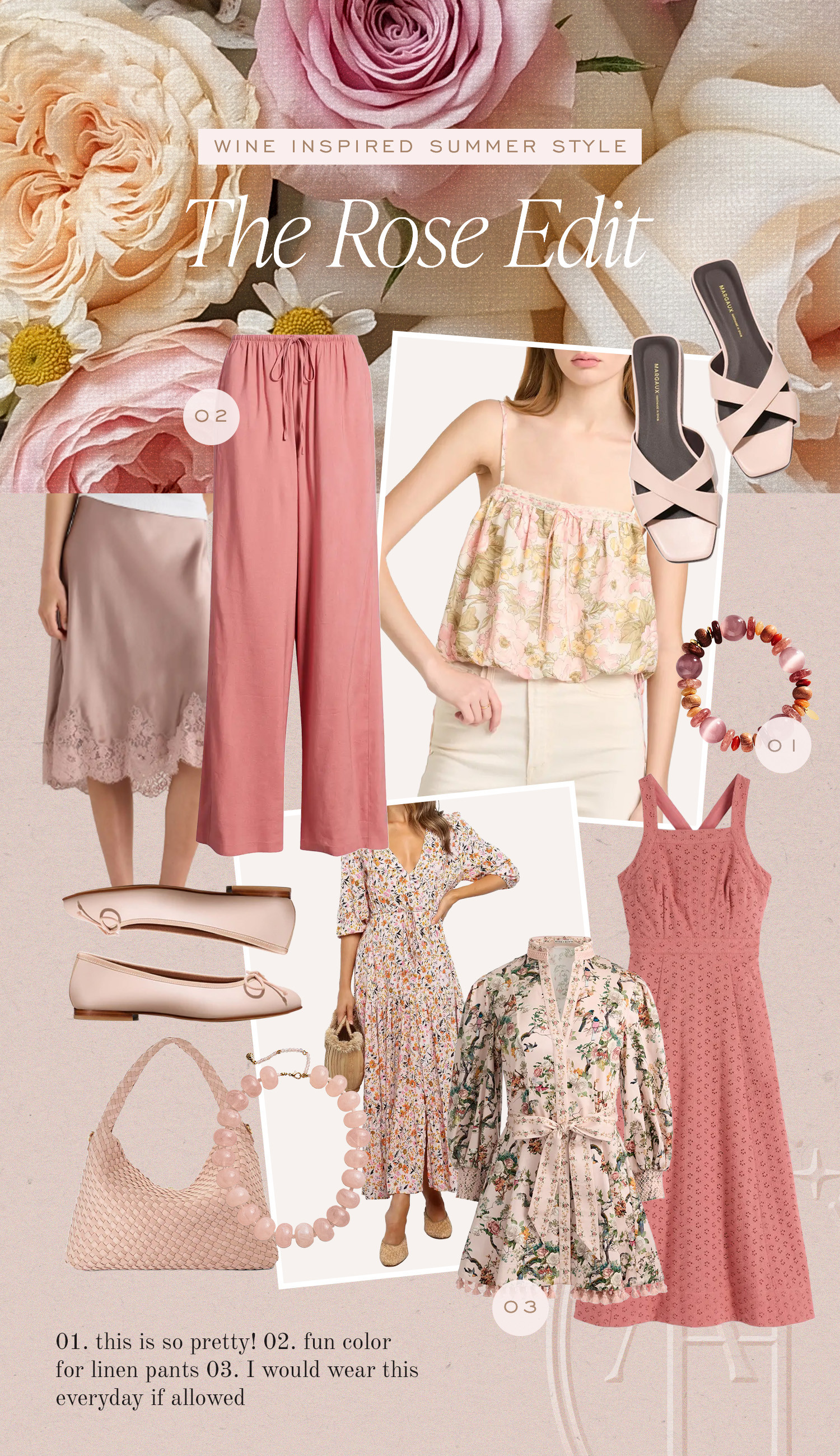 Rose all day, every day this season 🌹 floral midi, blush linen pants, rose accessories. 

 #LTKootd #LTKTravel