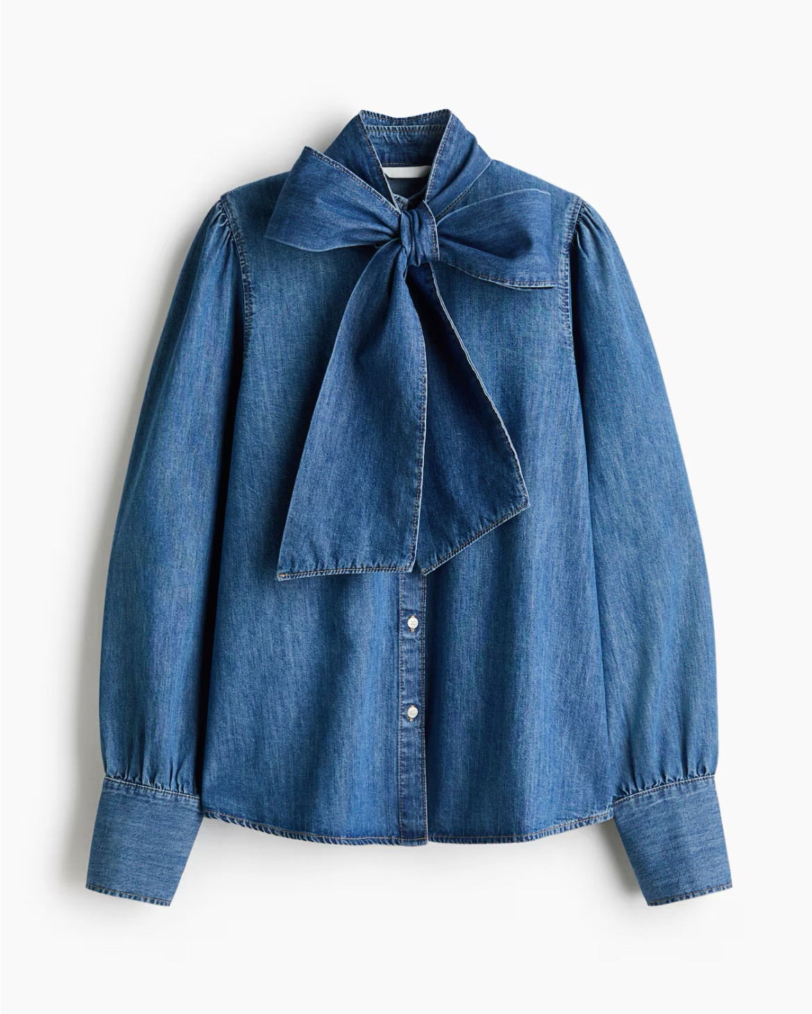 Tie neck denim blouse 

#LTKSeasonal