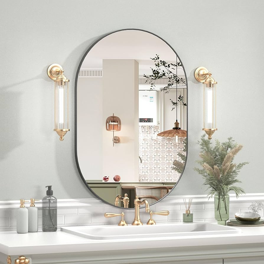 CASSILANDO 20"×30" Oval Bathroom Mirror, Metal Frame, Hang Horizontally or Vertically Unique Wal... | Amazon (US)