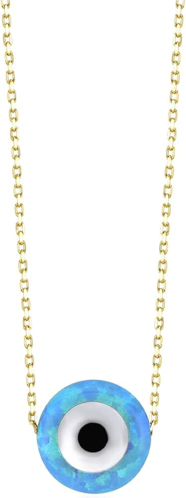 14k Solid Gold Turquoise Evil Eye Necklace | 14k Yellow Gold Opal Nazar Necklaces for Women | Rou... | Amazon (US)