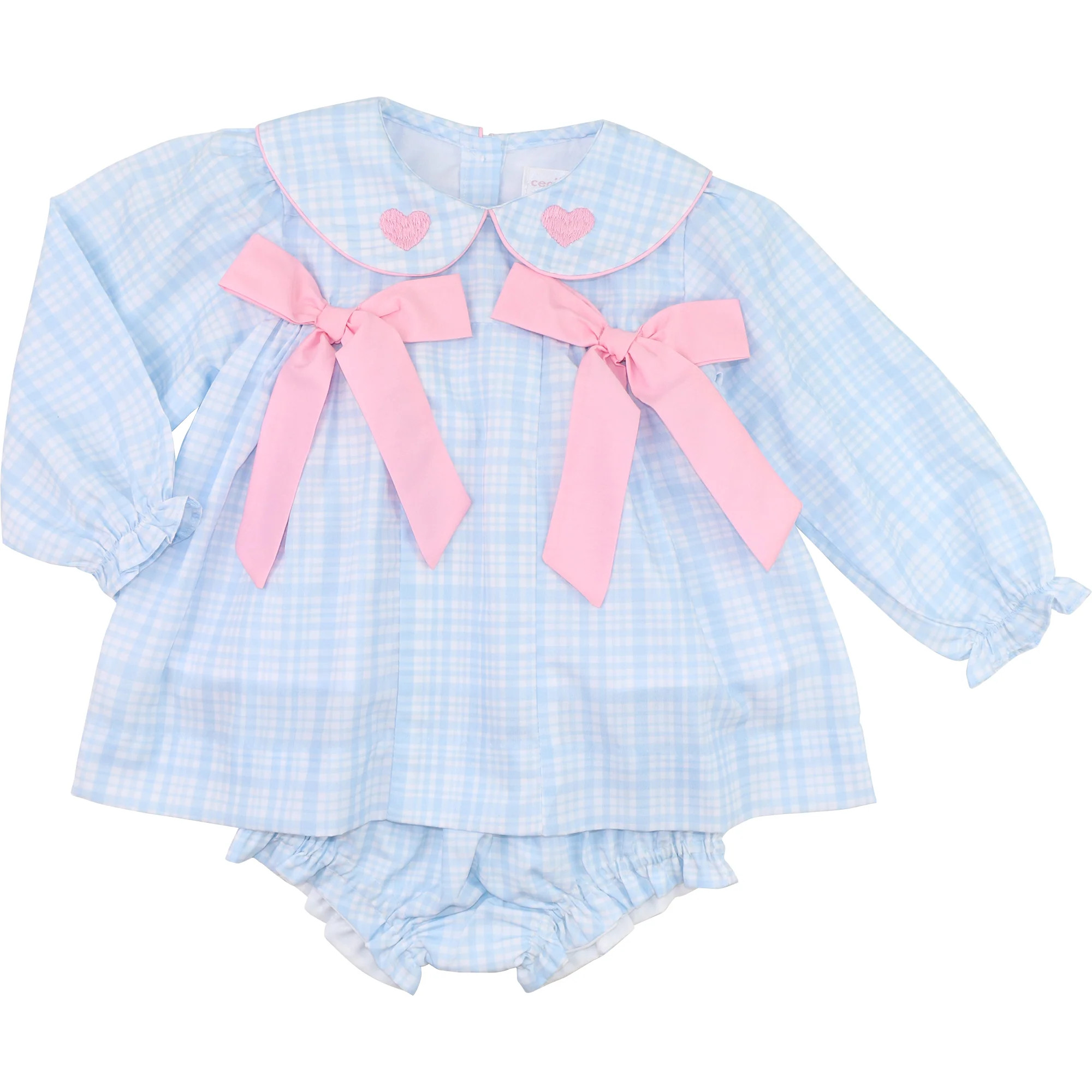 Blue Plaid Bow And Hearts Diaper Set | Cecil and Lou