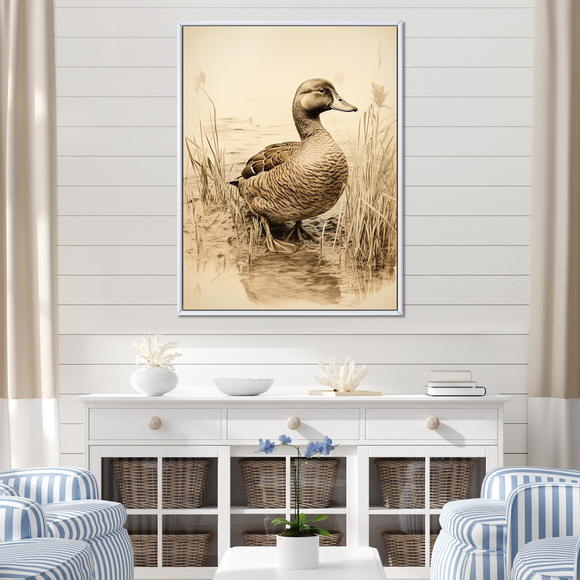 Designart "Brown Retro Duck Elegance II" Duck Brown Wall Decor - Traditional Hallway Framed Wall Art Decor | Bed Bath & Beyond