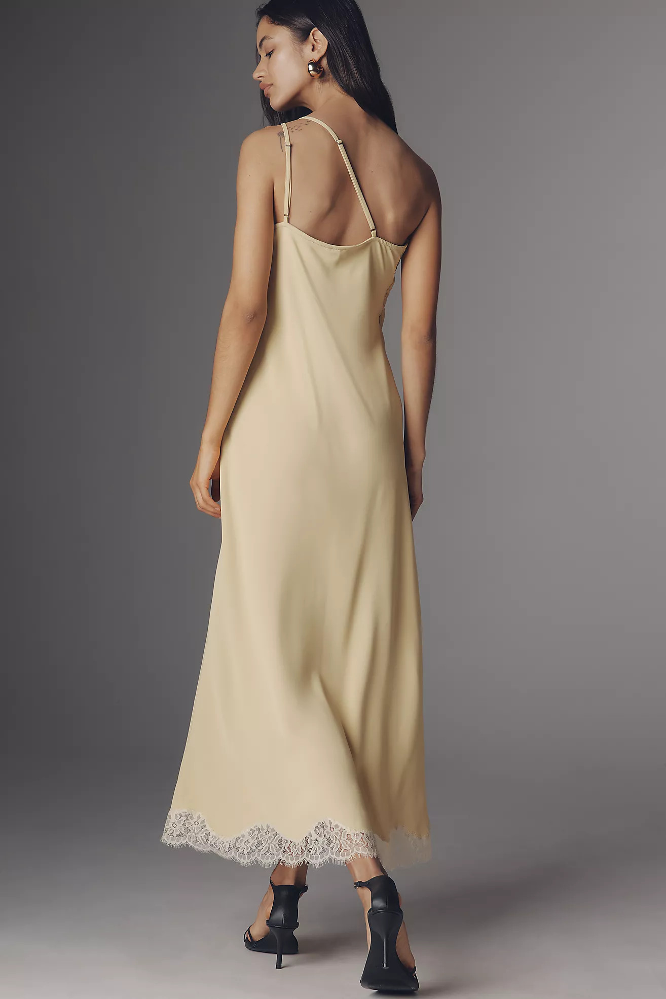 Bl-nk Satin One-Shoulder Lace Midi Dress | Anthropologie (US)