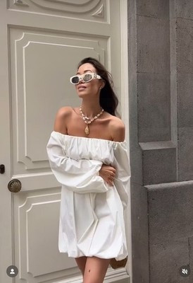 ZARA WOMAN NEW SS25 SHORT OFF-SHOULDER ZW FLOUNCED DRESS OYSTER WHITE 3312/216 | eBay | eBay US