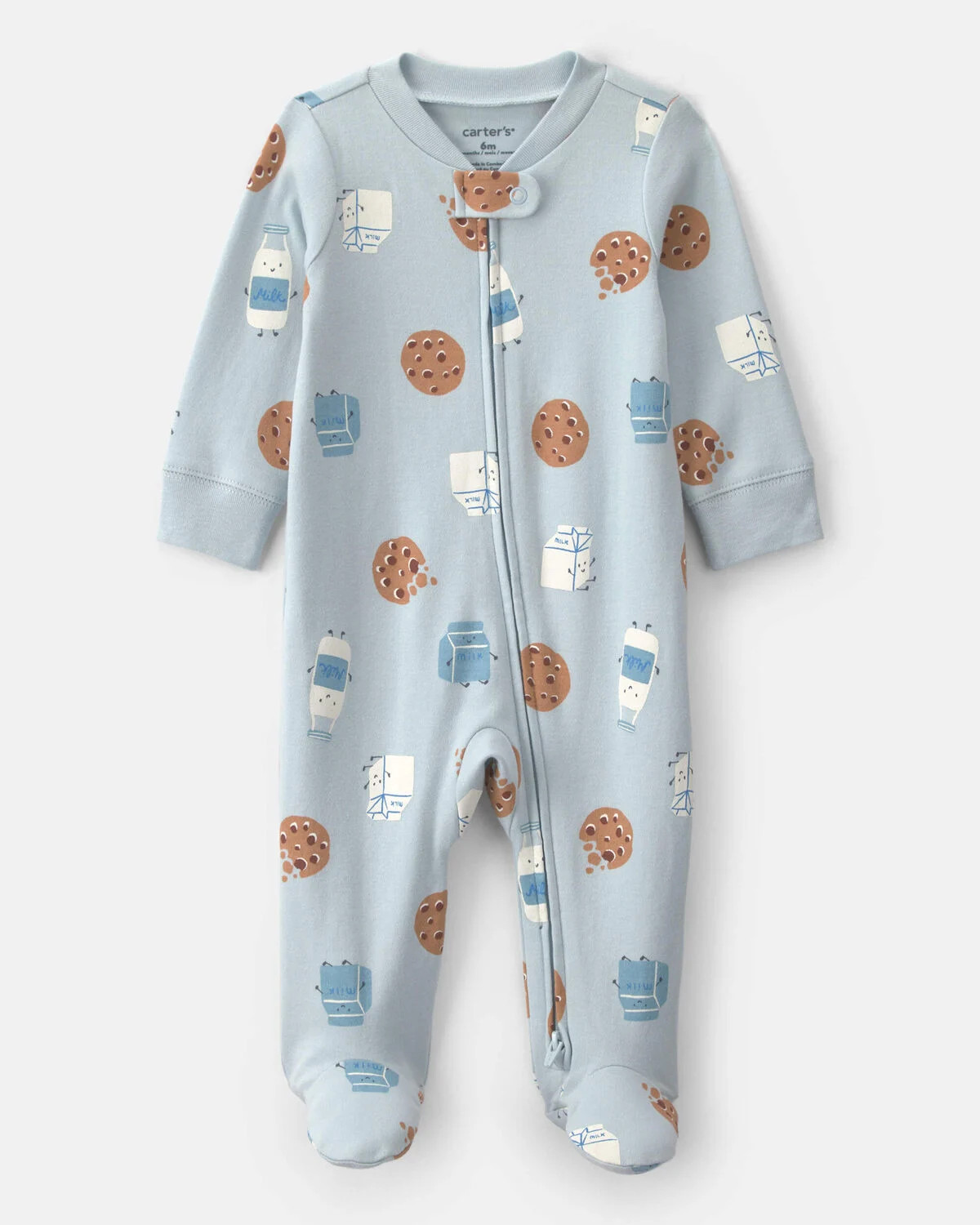 Baby Boy Milk & Cookies 100% Cotton 2-Way Zip Sleep & Play Pajamas - Blue | Carter's Inc