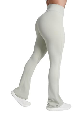 Sunzel High Waist Mini Flared Leggings for Women, Tummy Control Casual Flare Yoga Pants for Yoga Workout Gym 30" Grayish Green 2XL | Amazon (US)