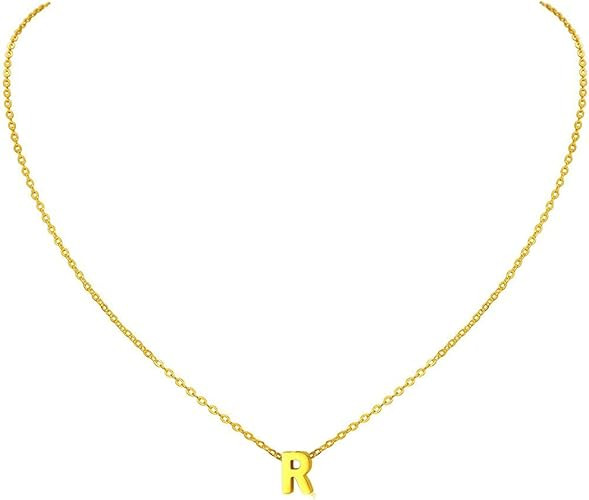 Small Initial Necklace 18K Gold Plated Stainless Steel Tiny Letter Necklace Personalized Monogram... | Amazon (US)