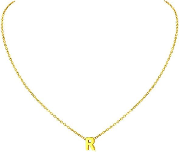 Small Initial Necklace 18K Gold Plated Stainless Steel Tiny Letter Necklace Personalized Monogram... | Amazon (US)
