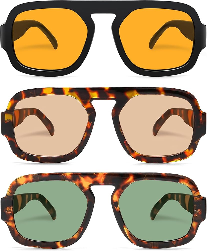 Retro Square Aviator Sunglasses for Women Men 70s Vintage style Shades Trendy Flat Top UV Protect... | Amazon (US)