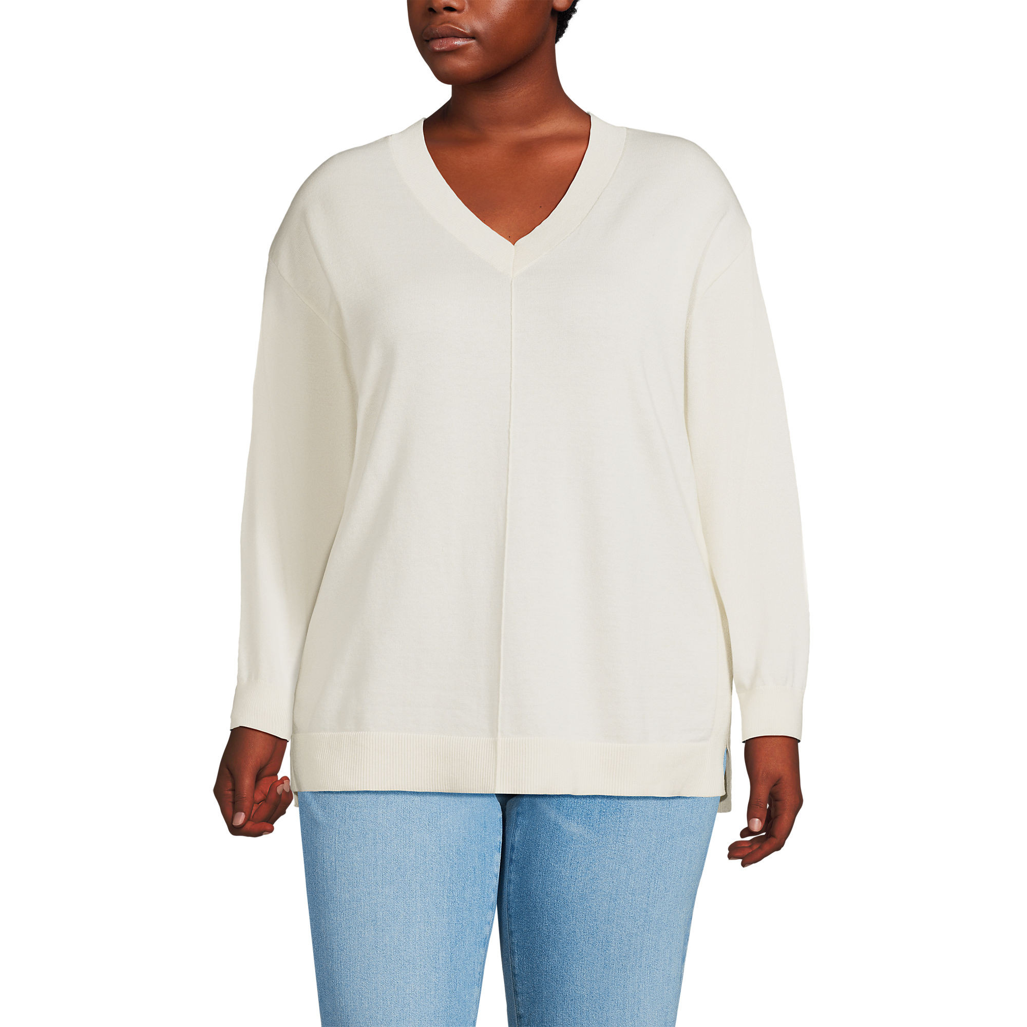 Women's Plus Size Fine Gauge Cotton Pullover Tunic Sweater | Lands' End (US)