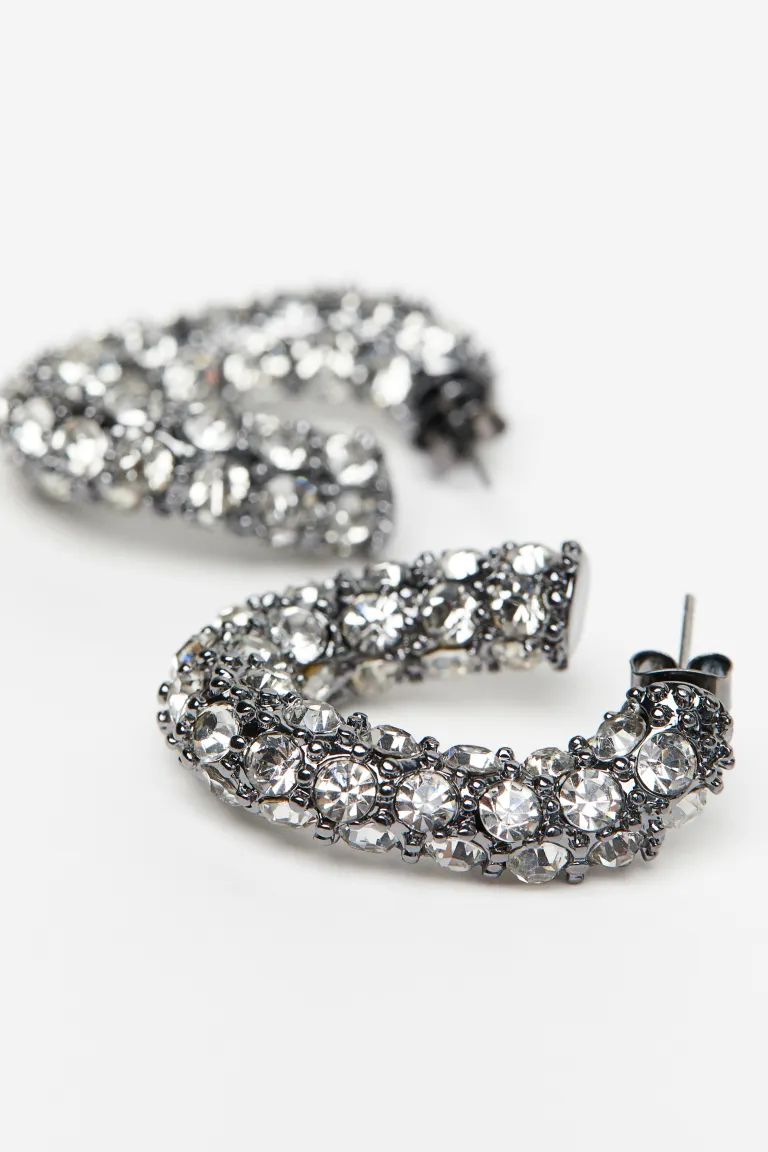 Rhinestone-decorated Hoop Earrings - Silver-colored - Ladies | H&M US | H&M (US + CA)