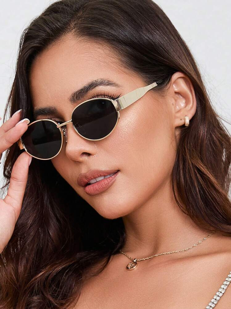 1 Pair Women Men Vintage Unisex Round Metal Frame Ladies With Colored Lens, Oval Fashion Glasses ... | SHEIN