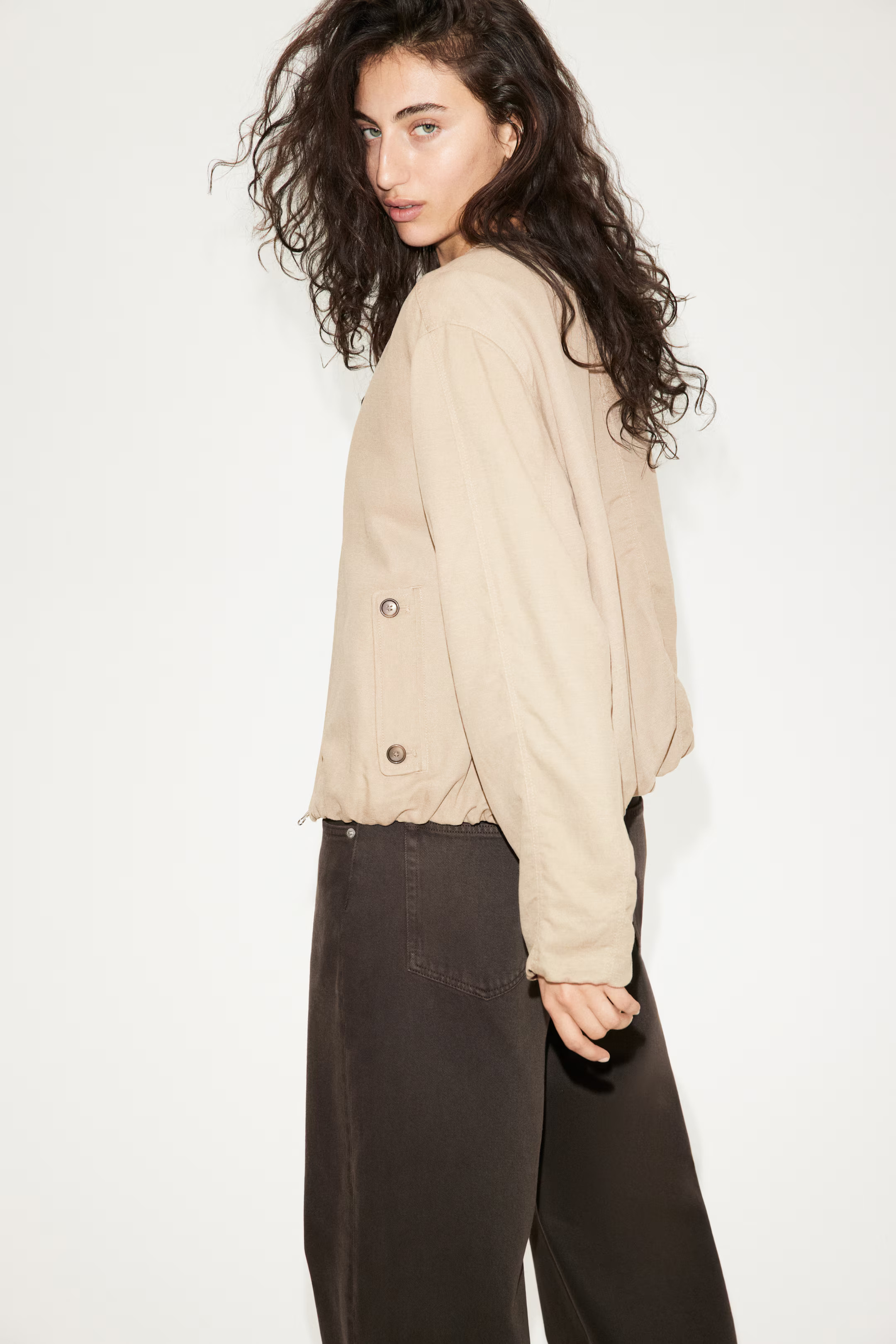 Linen-Blend Bomber Jacket - Beige - Ladies | H&M US | H&M (US + CA)