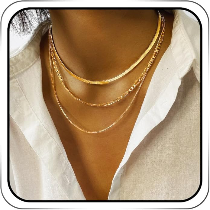 JEAIRTS Layered Herringbone Choker Necklace Snake Chain Necklaces Dainty Necklace Jewelry for Wom... | Amazon (US)
