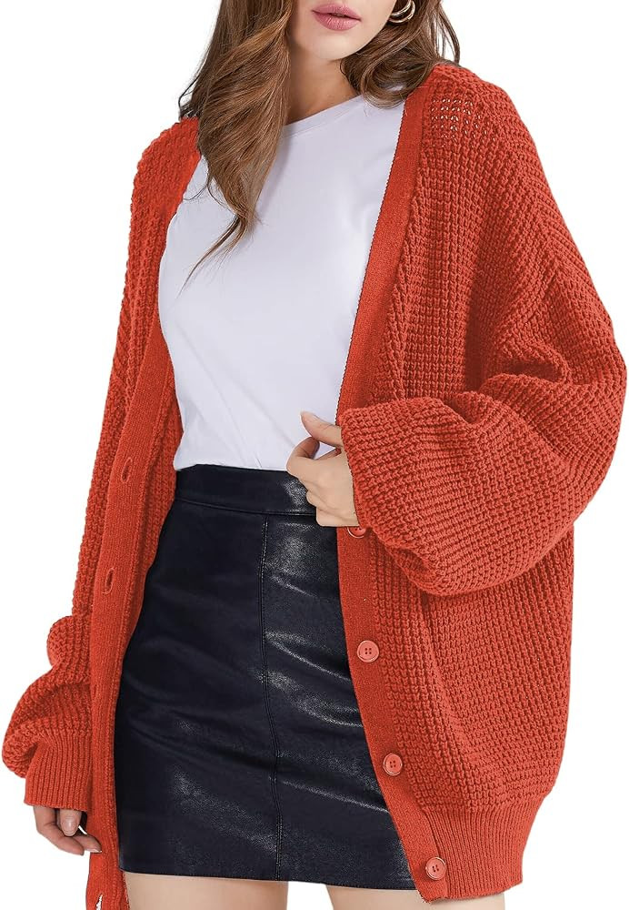QUALFORT Women's Cardigan Sweater 100% Cotton Button-Down Long Sleeve Oversized Knit Cardigans | Amazon (US)