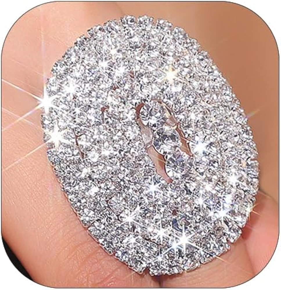 Sparkly Oval Rhinestone Ring For Women Adjustable Cocktail Statement Ring Pave Cubic Zirconia Rin... | Amazon (US)