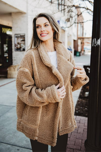 Brown Ladies Sherpa Teddy Jacket | Katydid