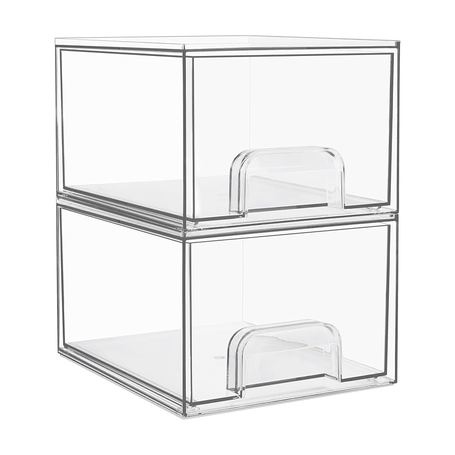 Vtopmart 2 Pack Clear Stackable Storage Drawers, 4.4'' Tall Acrylic Bathroom Makeup Organizer,Pla... | Amazon (US)