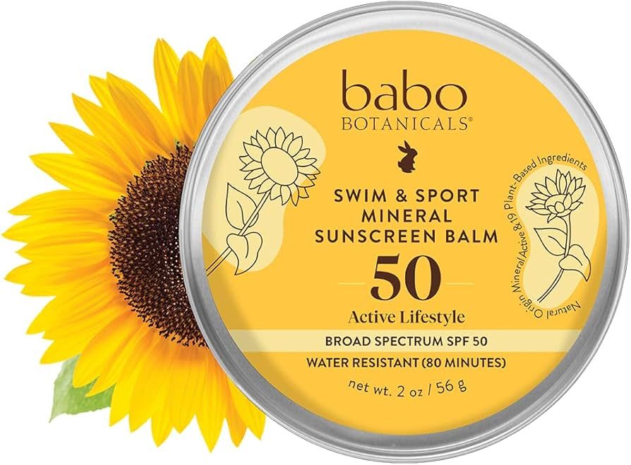 Babo Botanicals Swim&Sport Mineral Sunscreen Balm SPF50 with Natural Zinc Oxide - For Face & Body... | Amazon (US)