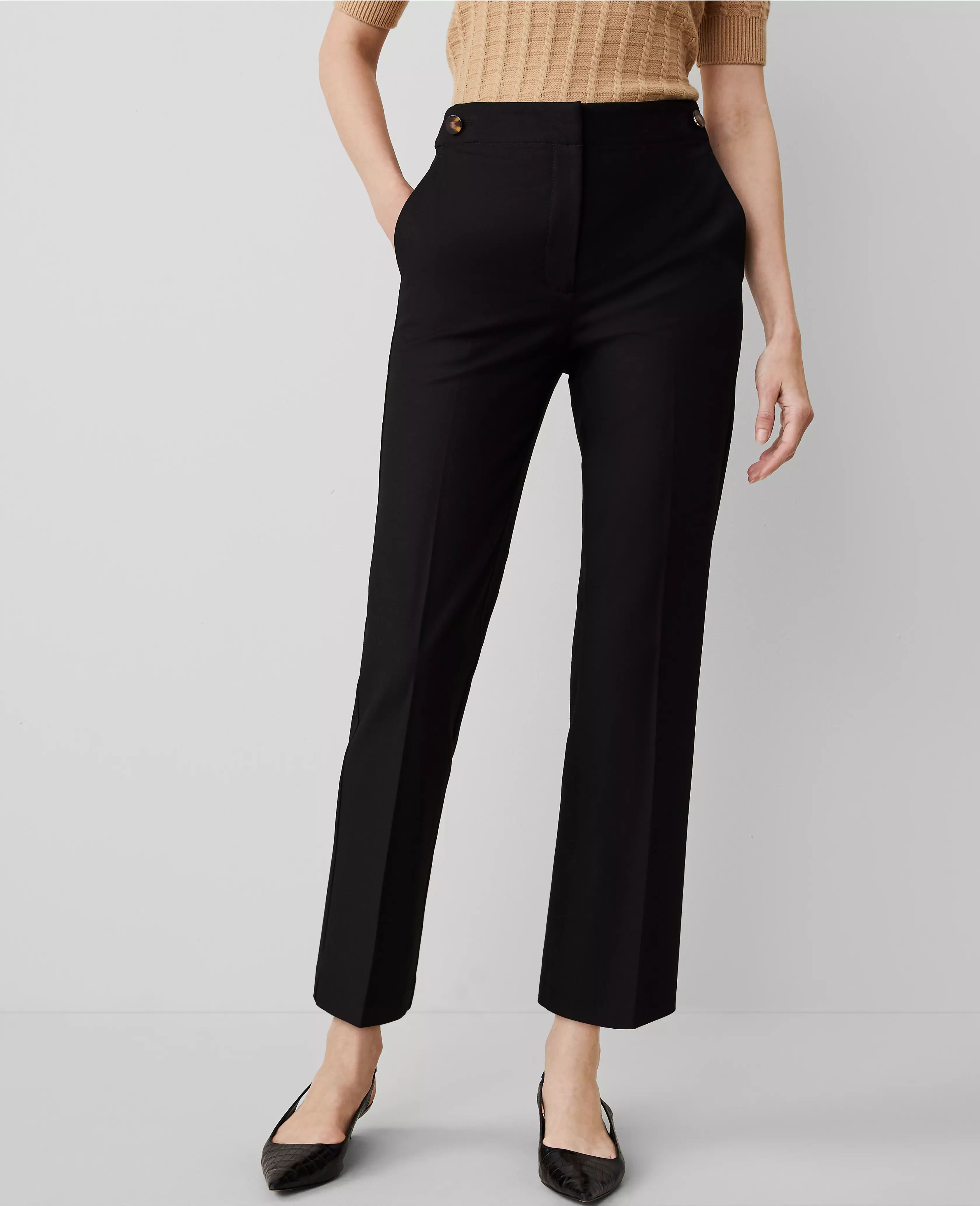 The Petite Button Pencil Pant in Twill - Curvy Fit | Ann Taylor (US)