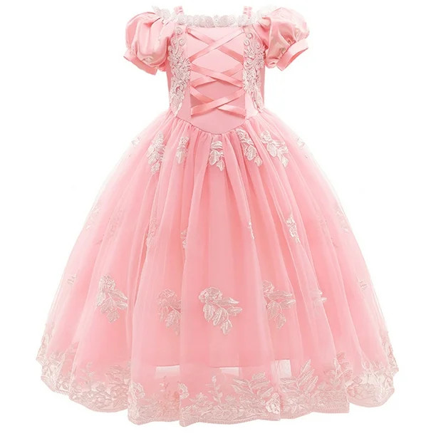 HAWEE Pink Princess Dress for Girl Repunzel Cosplay Halloween Costume Puff Sleeve Layerd Dresses ... | Walmart (US)