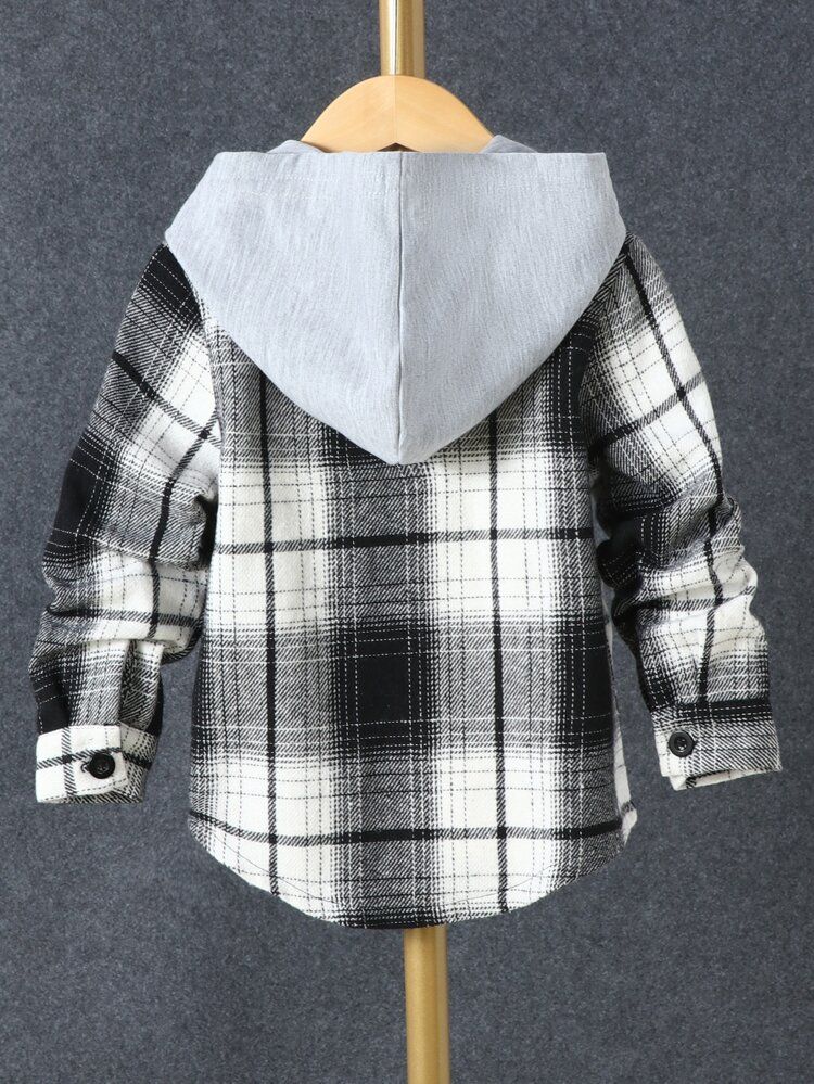 Toddler Boys Plaid Print Hooded Coat Without Tee | SHEIN