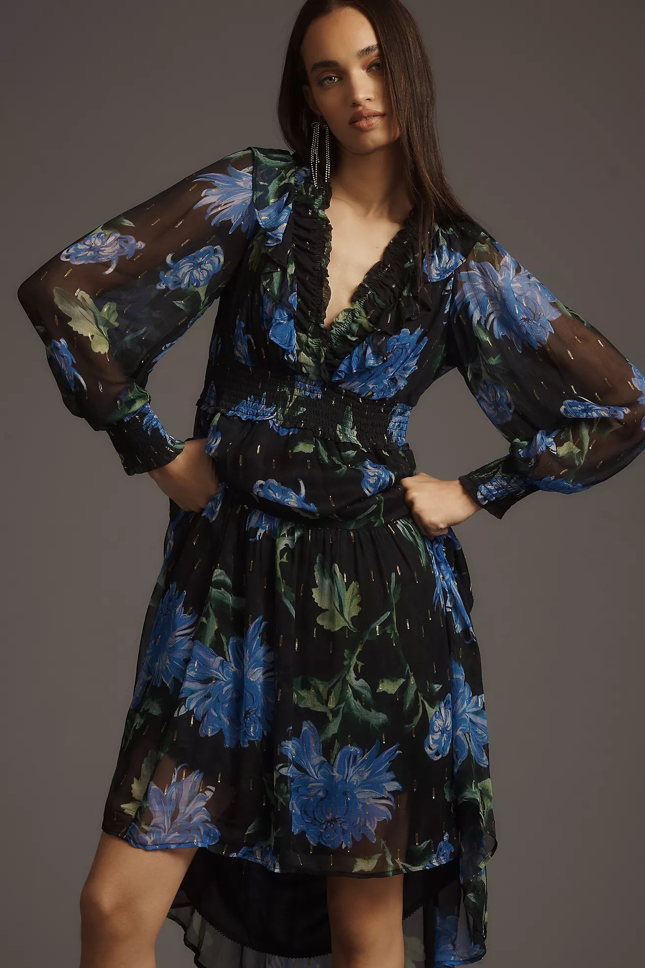 The Odetta Ruffled V-Neck Dress | Anthropologie (US)