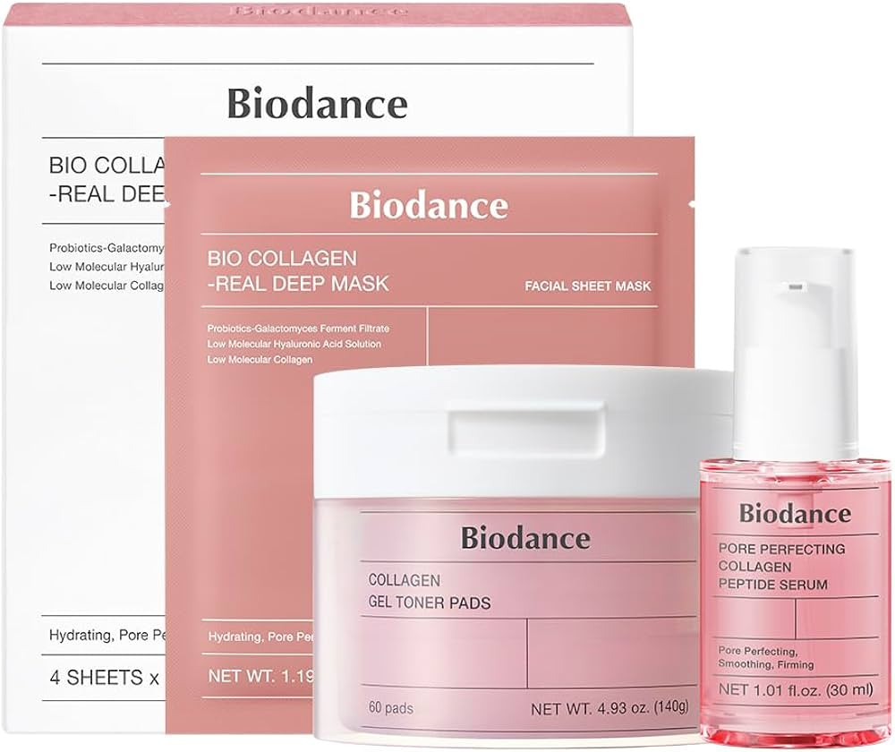 BIODANCE Collagen Pink Glow Trio: Collagen Real Deep Mask & Toner Pads & Peptide Serum for Plumpi... | Amazon (US)