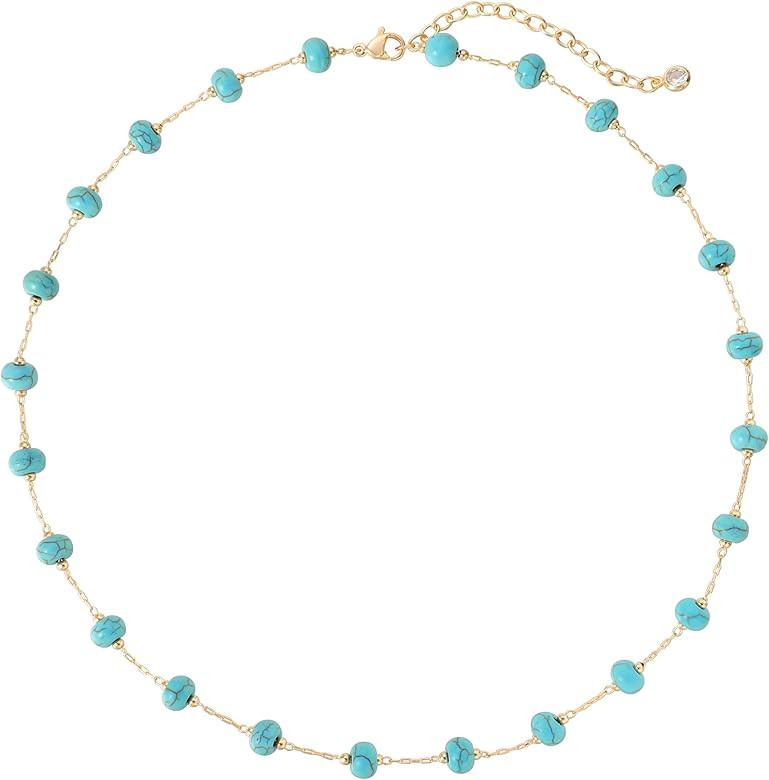 Created Turquoise Necklace for Women 14K Gold Plated Beaded Heart Choker Boho Necklaces Handmade ... | Amazon (US)