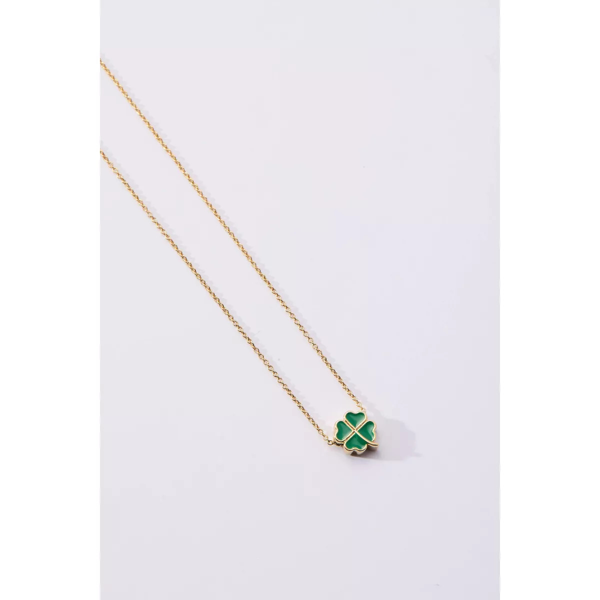 Tiny Tags St. Patrick's Day 14K Gold Ion Plated with Green Enamel Four Leaf Clover Necklace - Gol... | Target