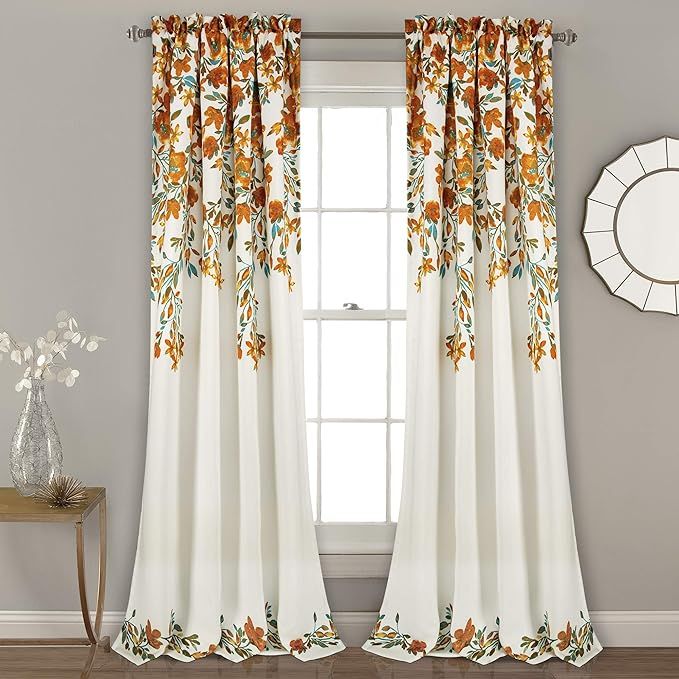Lush Decor Tanisha Curtains | Room Darkening Floral Vine Print Design Window Panel Set (Pair), 84... | Amazon (US)