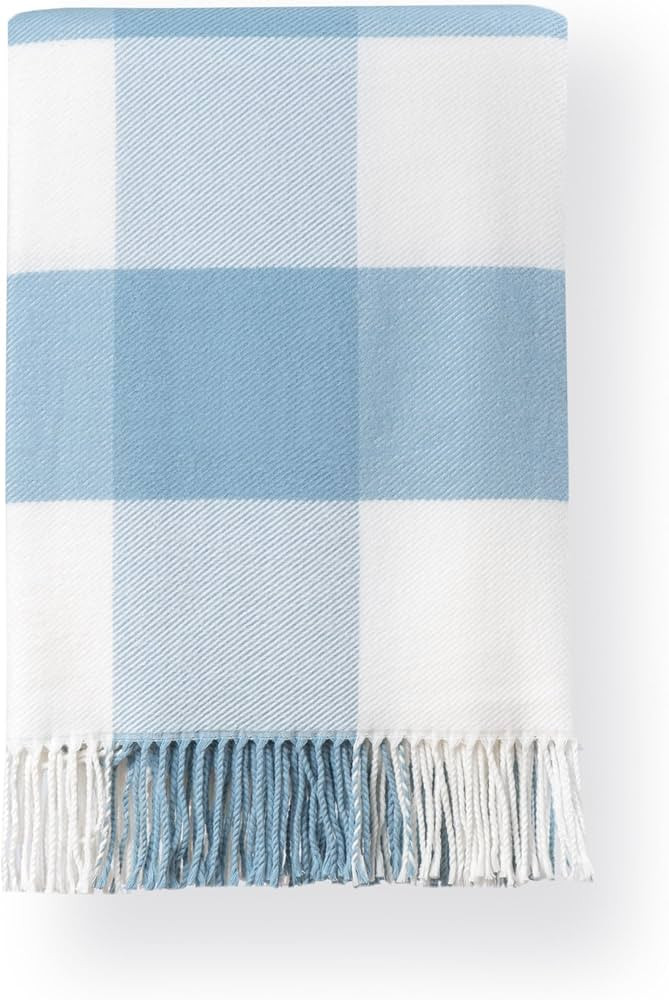 Hofdeco Premium Coastal Decorative Throw Blanket for Patio Couch Sofa, Baby Blue Buffalo Plaid wi... | Amazon (US)
