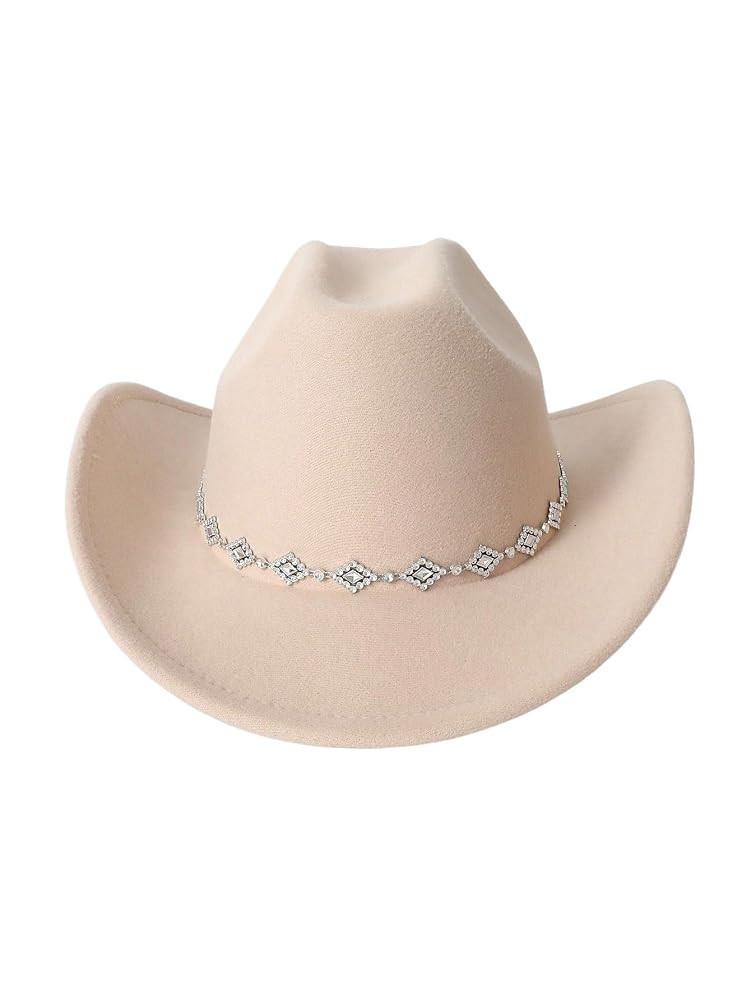 Verdusa Women's Western Cowboy Hat Rhinestone Wide Brim Cowgirl Hat | Amazon (US)