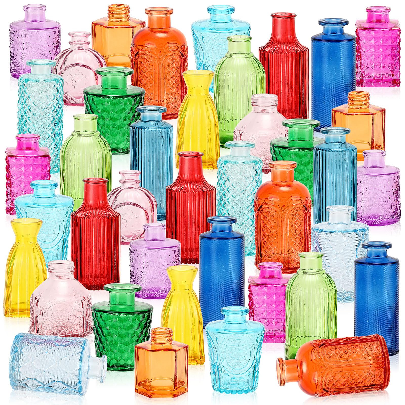 Yaomiao 60 Pcs Vases Bulk Colored Flower Glass Vases Bud Vintage Colored Glass Bottles Colorful R... | Amazon (US)