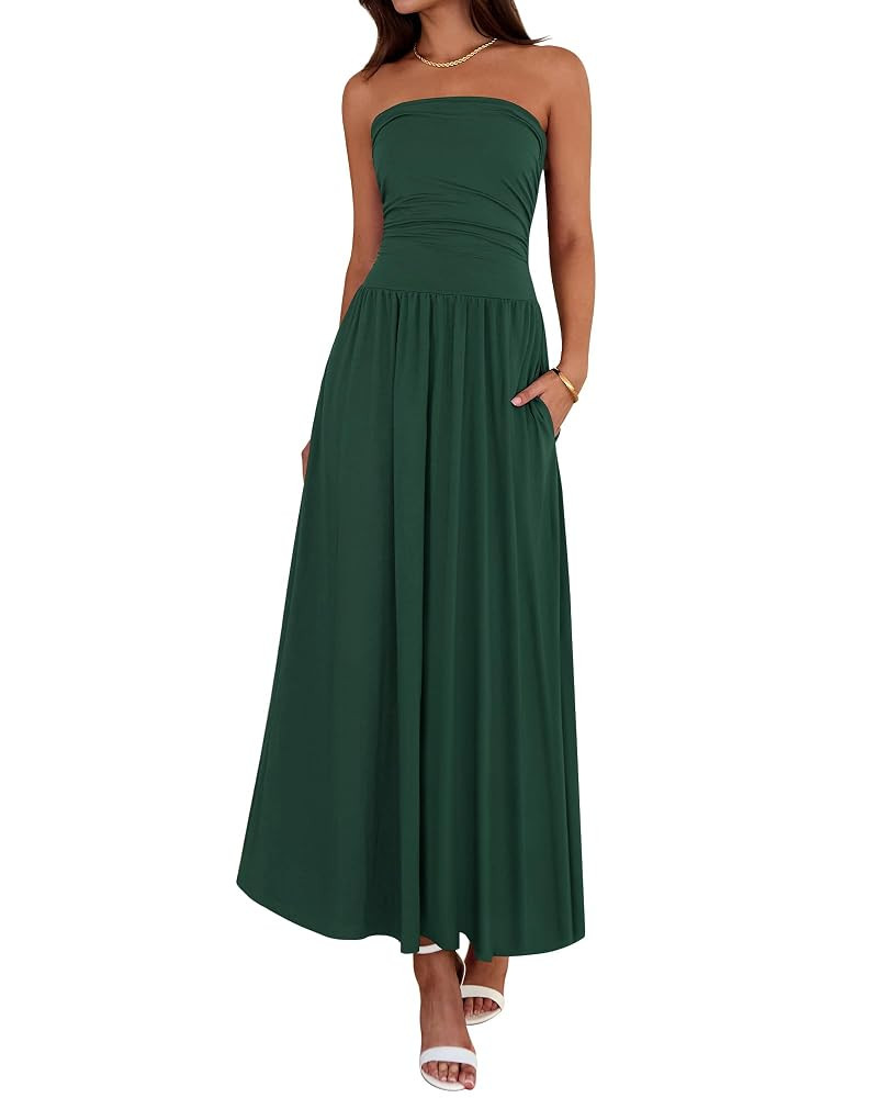 BTFBM Summer Maxi Dresses for Women 2025 Strapless Ruched Tube Top Flowy Beach Vacation Wedding G... | Amazon (US)