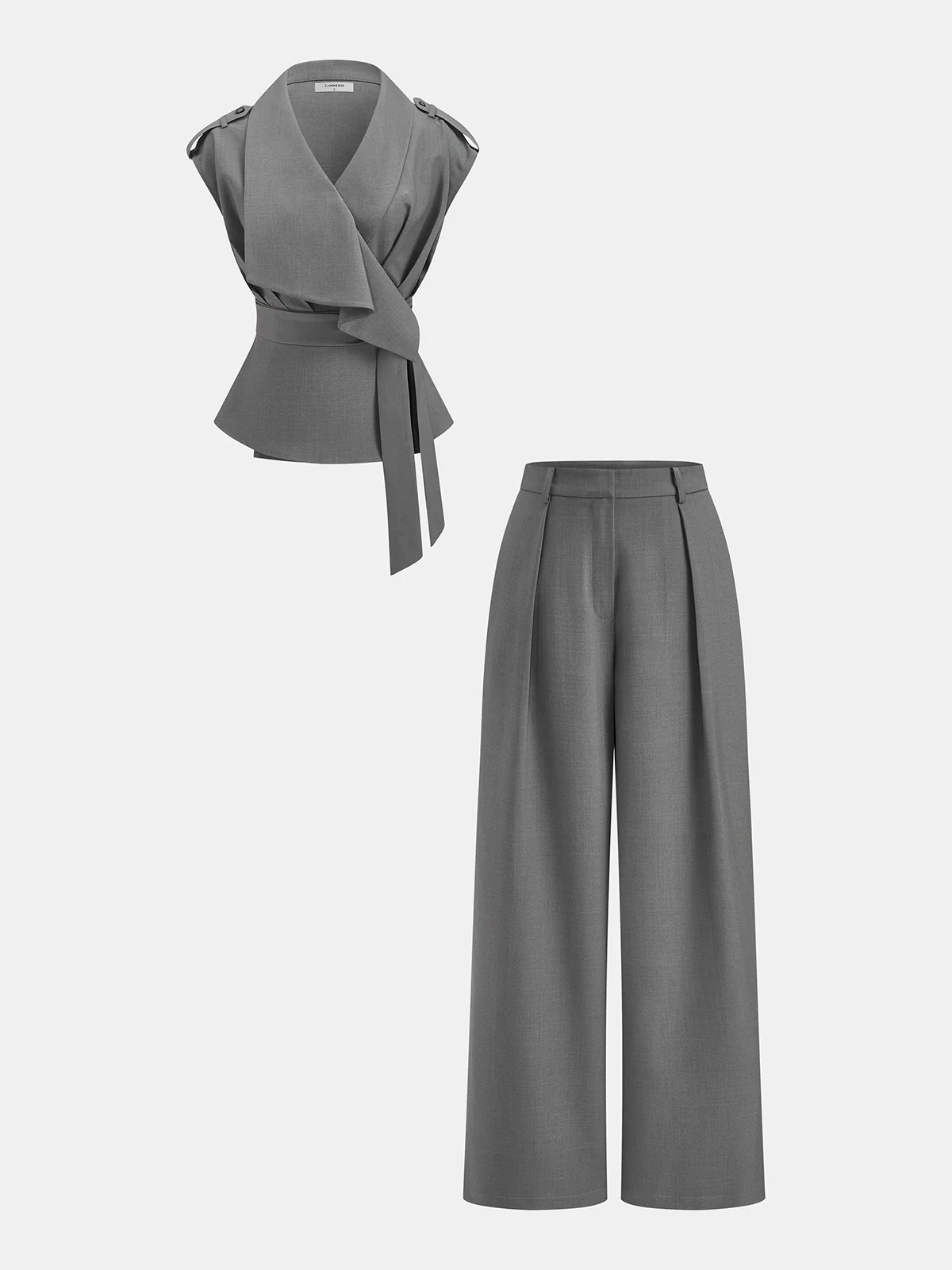 Wrap Front Fitted Top & Pleated Pants Set | Commense