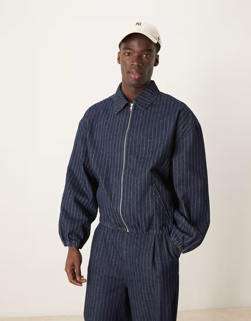 ASOS DESIGN co-ord denim jacket with stripe in dark wash blue | ASOS (Global)