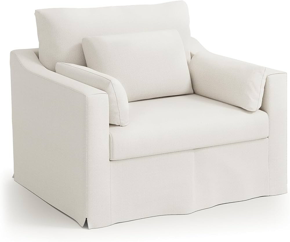 Oversized Accent Chair, 42 Inch Wide Slipcovered Sofa Chair with 3 Throw Pillows, Comfy Reading C... | Amazon (US)